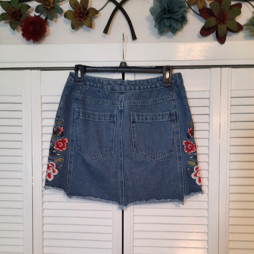 Vintage cotton honey punch embroidery denim mini skirt medium 27 *W - Picture 2 of 5